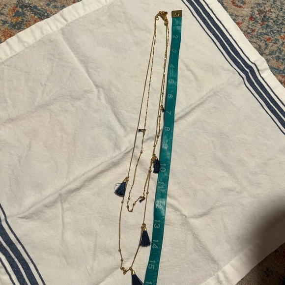 Madewell two-strand brass gold-tone blue tassel necklace - Picture 5 of 5